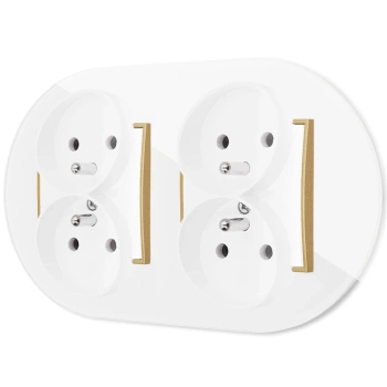 Dwa gniazda podwójne z ramką okrągłą efekt szkła seria ICON kolor biały/złoty