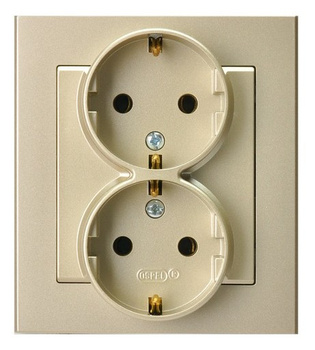 Gniazdo podwójne z uziemieniem schuko kompletne z ramką seria SONATA kolor Szampański złoty symbol GP-2RS/39