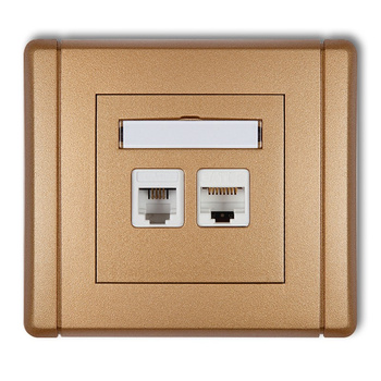 Gniazdo telefoniczne pojedyncze 1xRJ11 + komputerowe pojedyncze 1xRJ45, kat. 5e, 8-stykowe, beznarzędziowe Karlik seria FLEXI 8FGTK kolor złoty metalik