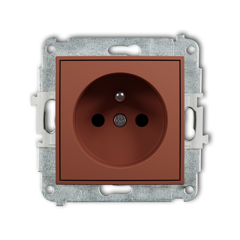 Mechanizm gniazda pojedynczego z uziemieniem 2P+Z z przesłonami torów Karlik seria ICON 63IGP-1zp kolor terakota