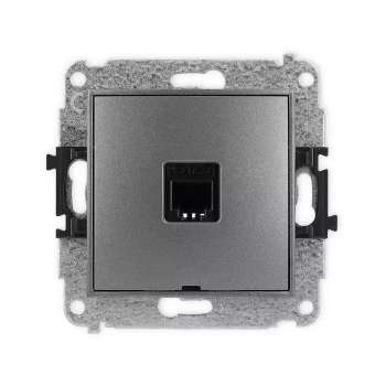 Mechanizm gniazda telefonicznego pojedynczego 1xRJ11, 4-stykowy, beznarzędziowe, bez pola opisowego Karlik seria ICON 11IGTBO-1 kolor grafitowy