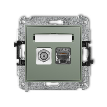 Mechanizm gniazda antenowego poj. typu F SAT + gniazda komp. poj. 1xRJ45, kat. 6 ekranowany, 8-stykowy Karlik seria MINI 61MGFK-5 kolor szałwiowy