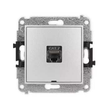 Mechanizm gniazda komputerowego pojedynczego 1xRJ45, kat. 7, ekranowany, 8-stykowy, bez pola opisowego Karlik seria MINI 7MGKBO-9 kolor srebrny metalik
