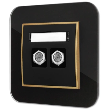 Gniazdo antenowe 2x z ramką zaokrągloną efekt szkła seria ICON kolor czarny/złoty