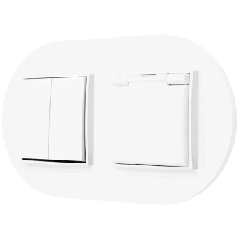 Włącznik podwójny z gniazdem hermetycznym z ramką okrągłą seria MINI kolor biały