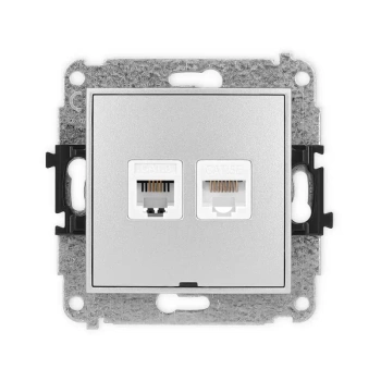 Mechanizm gniazda telefonicznego pojedynczego 1xRJ11 + komputerowego pojedynczego 1xRJ45, kat. 5e, 8-stykowy, beznarzędziowe, bez pola opisowego Karlik seria MINI 7MGTKBO kolor srebrny metalik