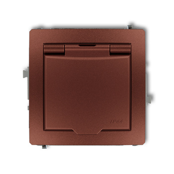 Mechanizm gniazda bryzgoszczelnego z uziemieniem 2P+Z klapka brązowy metalik, przesłony torów prądowych Karlik seria DECO 9DGPB-1zp kolor brązowy metalik