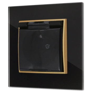 Gniazdo hermetyczne z ramką kwadratową efekt szkła seria ICON kolor czarny/złoty