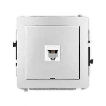 Mechanizm gniazda telefonicznego pojedynczego 1xRJ11, 4-stykowy, beznarzędziowe, bez pola opisowego Karlik seria DECO 7DGTBO-1 kolor srebrny metalik