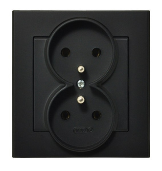 Gniazdo podwójne z uziemieniem kompletne z ramką seria SONATA kolor Czarny metalik symbol GP-2RZ/33