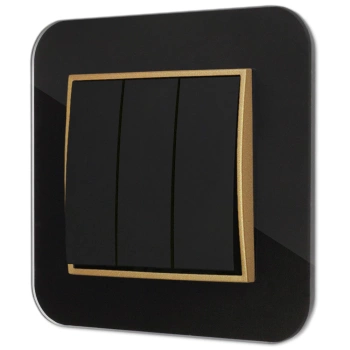 Włącznik potrójny z ramką zaokrągloną efekt szkła seria ICON kolor czarny/złoty