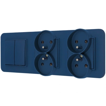Włącznik podwójny i dwa gniazda podwójne z ramką zaokrągloną seria MINI kolor navy blue