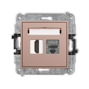 Mechanizm gniazda pojedynczego HDMI 2.1, 8K + gniazda komp. poj. 1xRJ45, kat. 8, ekranowany, 8-stykowy Karlik seria ICON 62IGHK-88 kolor łososiowy
