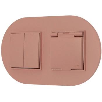 Włącznik podwójny z gniazdem hermetycznym z ramką okrągłą seria MINI kolor łososiowy