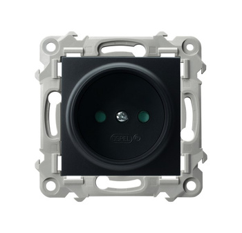 Gniazdo pojedyncze z przesłonami torów prądowych seria SZAFIR kolor Czarny metalik symbol GP-1ZP/m/33