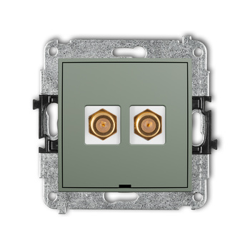 Mechanizm gniazda antenowego podwójnego typu F SAT pozłacany, bez pola opisowego Karlik seria MINI 61MGFBO-2.1 kolor szałwiowy