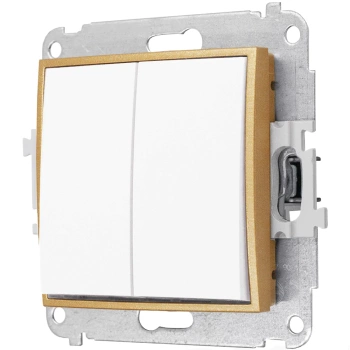 Włącznik podwójny bez ramki seria MINI kolor biały mat/złoty