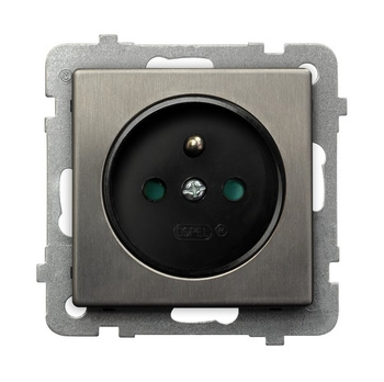 Gniazdo pojedyncze z uziemieniem z przesłonami torów prądowych seria SONATA STAL INOX kolor Stal inox symbol GP-1RMZP/m/37