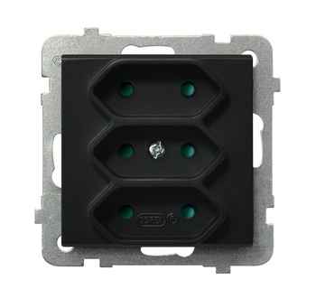 Gniazdo potrójne EURO z przesłonami torów prądowych seria SONATA kolor Czarny metalik symbol GP-3RP/m/33