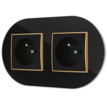 Dwa gniazda pojedyncze z ramką okrągłą efekt szkła seria ICON kolor czarny/złoty
