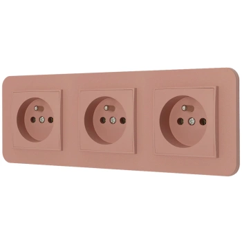 Trzy gniazda pojedyncze z ramką zaokrągloną seria MINI kolor łososiowy