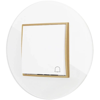 Włącznik dzwonkowy z ramką okrągłą efekt szkła seria ICON kolor biały/złoty