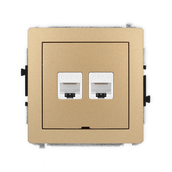 Mechanizm gniazda komputerowego podwójnego 2xRJ45, kat. 6, 8-stykowy, bez pola opisowego Karlik seria DECO 8DGKBO-4 kolor złoty metalik
