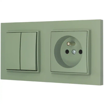 Włącznik podwójny z gniazdem pojedynczym z ramką prostą seria MINI kolor szałwiowy
