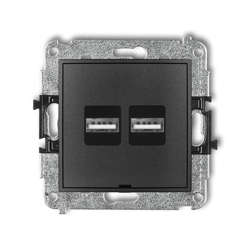 Mechanizm ładowarki USB podwójnej 2xUSB A, 15,5W max., 5V, 3.1A, bez pola opisowego Karlik seria ICON 11ICUSBBO-6 kolor grafitowy