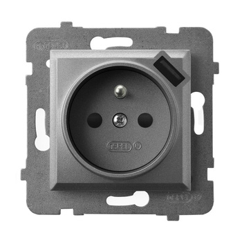 Gniazdo pojedyncze z uziemieniem z przesłonami torów prądowych, z ładowarką USB seria ARIA kolor Szary mat symbol GP-1UZPUSB/m/70