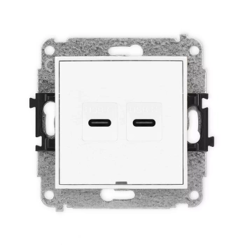 Mechanizm gniazda podwójnego 2xUSB C-C, bez pola opisowego Karlik seria ICON 25IGUSBBO-8 kolor biały mat