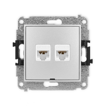 Mechanizm gniazda komputerowego podwójnego 2xRJ45, kat. 6A, 8-stykowy, bez pola opisowego Karlik seria ICON 7IGKBO-8 kolor srebrny metalik