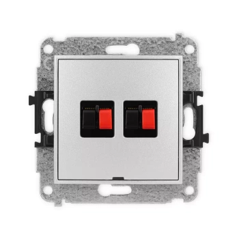 Mechanizm gniazda głośnikowego podwójnego, bez pola opisowego Karlik seria MINI 7MGGBO-2 kolor srebrny metalik