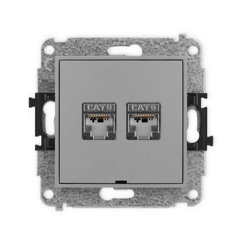 Mechanizm gniazda komputerowego podwójnego 2xRJ45, kat. 6, ekranowany, 8-stykowy, bez pola opisowego Karlik seria ICON 27IGKBO-6 kolor szary mat