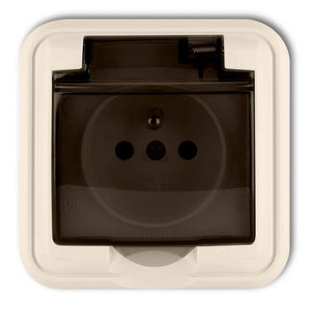 Gniazdo bryzgoszczelne z uziemieniem 2P+Z klapka dymna Karlik seria LIZA 1GPH-1zd kolor beżowy