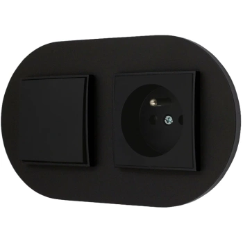 Włącznik pojedynczy z gniazdem pojedynczym z ramką okrągłą seria MINI kolor czarny mat