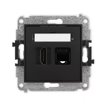 Mechanizm gniazda pojedynczego HDMI 2.0, 4K + gniazda komp. poj. 1xRJ45, kat. 5e, 8-stykowy Karlik seria ICON 12IGHK-45e kolor czarny mat