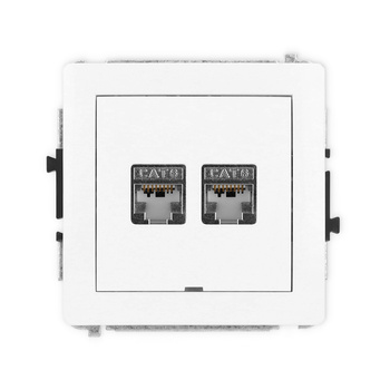 Mechanizm gniazda komputerowego podwójnego 2xRJ45, kat. 6, ekranowany, 8-stykowy, bez pola opisowego Karlik seria DECO DGKBO-6 kolor biały