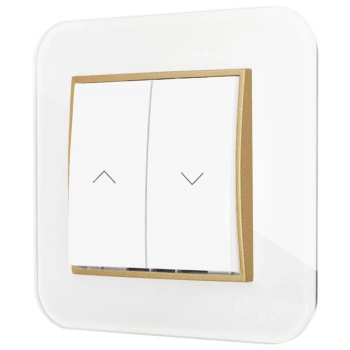 Włącznik roletowy z blokadą z ramką zaokrągloną efekt szkła seria ICON kolor biały/złoty