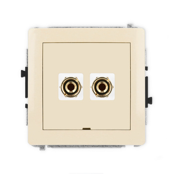 Mechanizm gniazda głośnikowego pojedynczego, bez pola opisowego typu banan - czerwony i czarny, pozłacany, 4 mm2, do lutowania Karlik seria DECO 1DGGBO-3 kolor beżowy