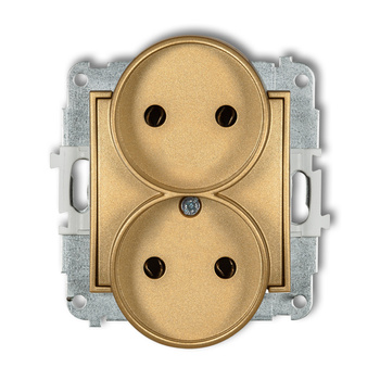 Mechanizm gniazda podwójnego do ramki bez uziemienia 2x2P bez przesłon torów prądowych Karlik seria ICON 29IGPR-2 kolor złoty