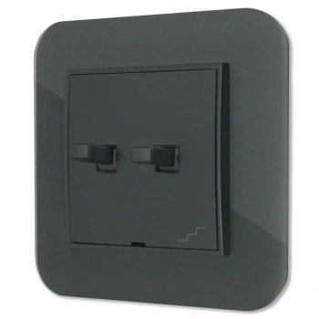 Włącznik schodowy podwójny w stylu USA ramka zaokrąglona efekt szkła seria ICON kolor grafitowy mat