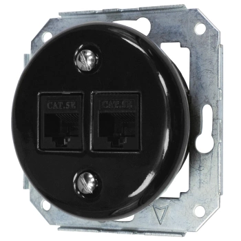 Gniazdo LAN 2xRJ45 kat.5e 'Retro ceramic' bez ramki, czarne