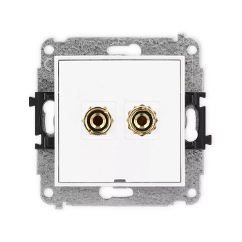 Mechanizm gniazda głośnikowego pojedynczego, bez pola opisowego typu banan - czerwony i czarny, pozłacany, 4 mm2, do lutowania Karlik seria ICON IGGBO-3 kolor biały