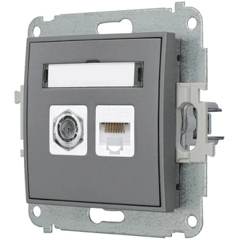 Mechanizm gniazda antenowego poj. typu F SAT + gniazda komp. poj. 1xRJ45, kat. 5e, 8-stykowy Karlik seria MINI 27MGFK-1 kolor szary mat