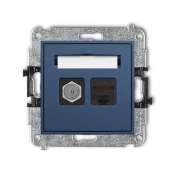 Mechanizm gniazda antenowego poj. typu F SAT + gniazda komp. poj. 1xRJ45, kat. 5e, 8-stykowy Karlik seria ICON 64IGFK-1 kolor navy blue