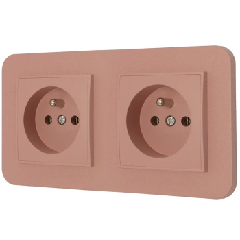 Dwa gniazda pojedyncze z ramką zaokrągloną seria MINI kolor łososiowy