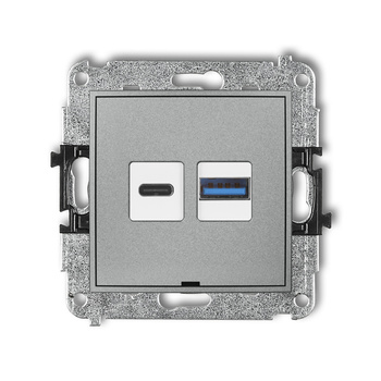 Mechanizm ładowarki USB podwójnej USB C + USB A, 20W max., bez pola opisowego Karlik seria ICON 7ICUSBBO-8 kolor srebrny metalik