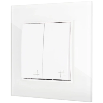 Włącznik krzyżowy podwójny z ramką kwadratową efekt szkła seria ICON kolor biały
