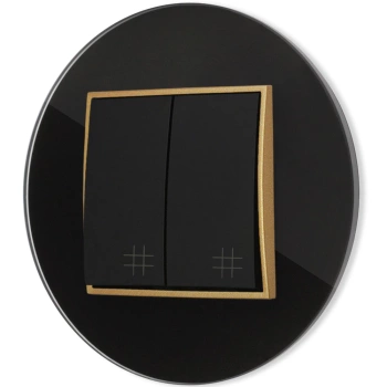 Włącznik krzyżowy podwójny z ramką okrągłą efekt szkła seria ICON kolor czarny/złoty